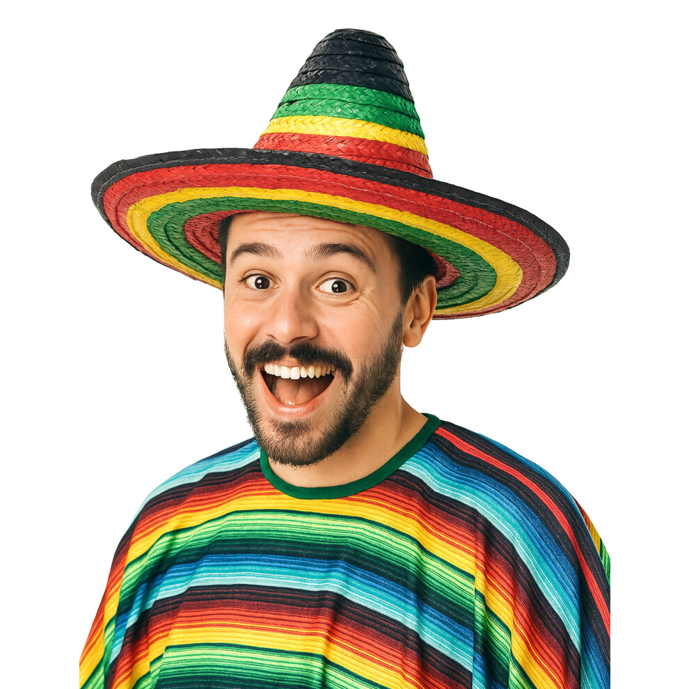 Rubies Multicolored Mexican Sombrero With Border And Tip For Adults Black