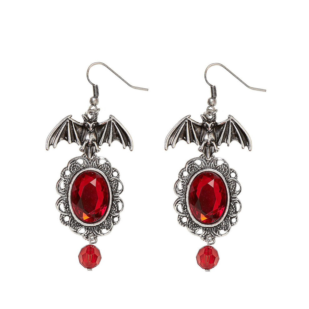 New Rubies Women's Gothic Bat Earrings For Halloween Red