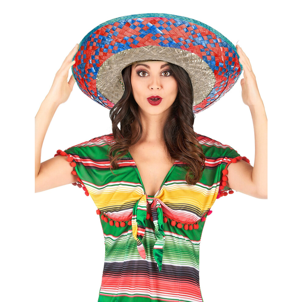 Rubies Mexican Sombrero With Red And Blue Border For Adults Blue,Red