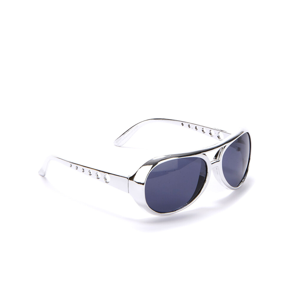 Rubies Round Plastic Glasses For Adults Silver