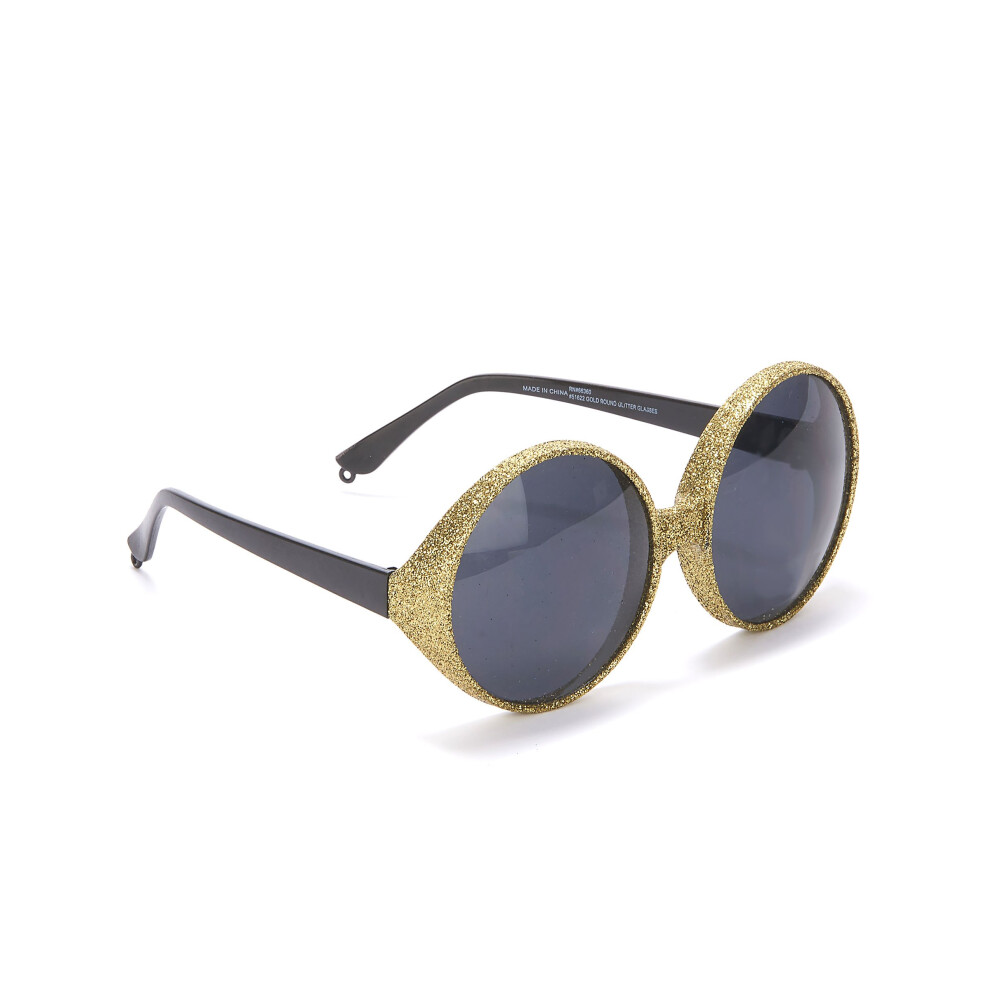 Rubies Adult Glitter Round Glasses Gold