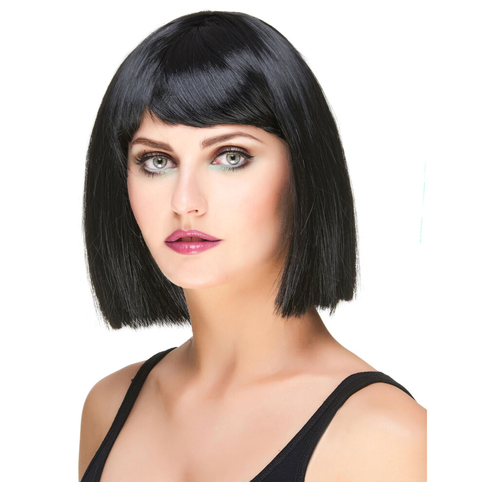Rubies Women's Square Wig With Bangs Black