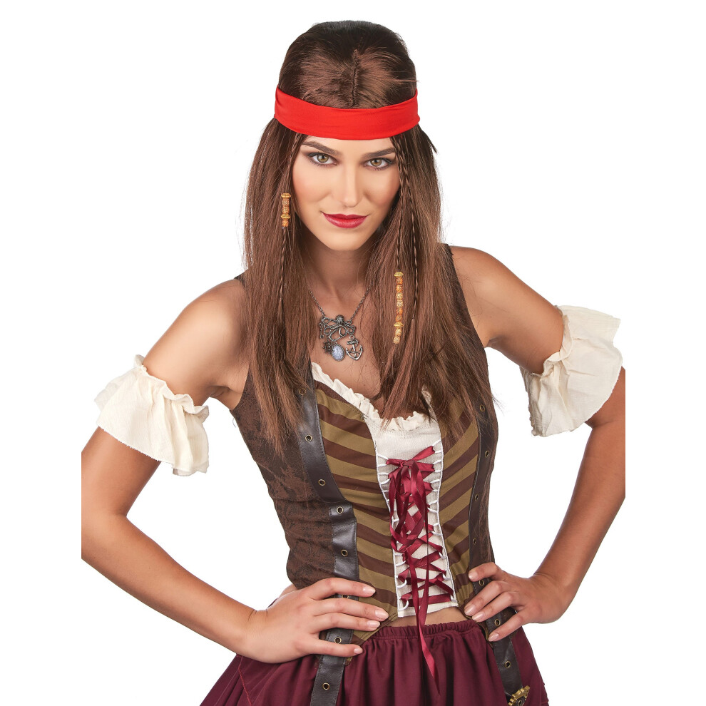 Rubies Pirate Or Hippie Wig With Adult Bandana Red/Light/Brown