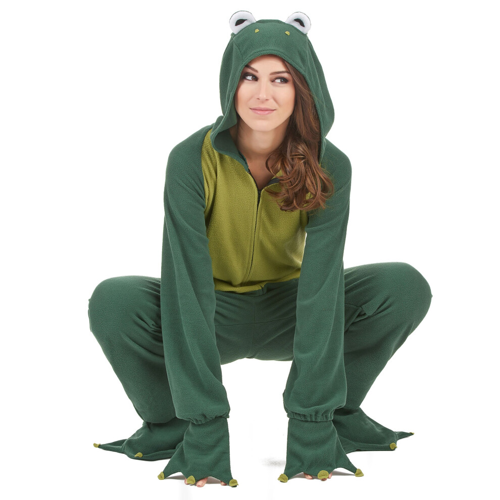 Rubies Women's Frog Hooded Jumpsuit Dark/Green/Light