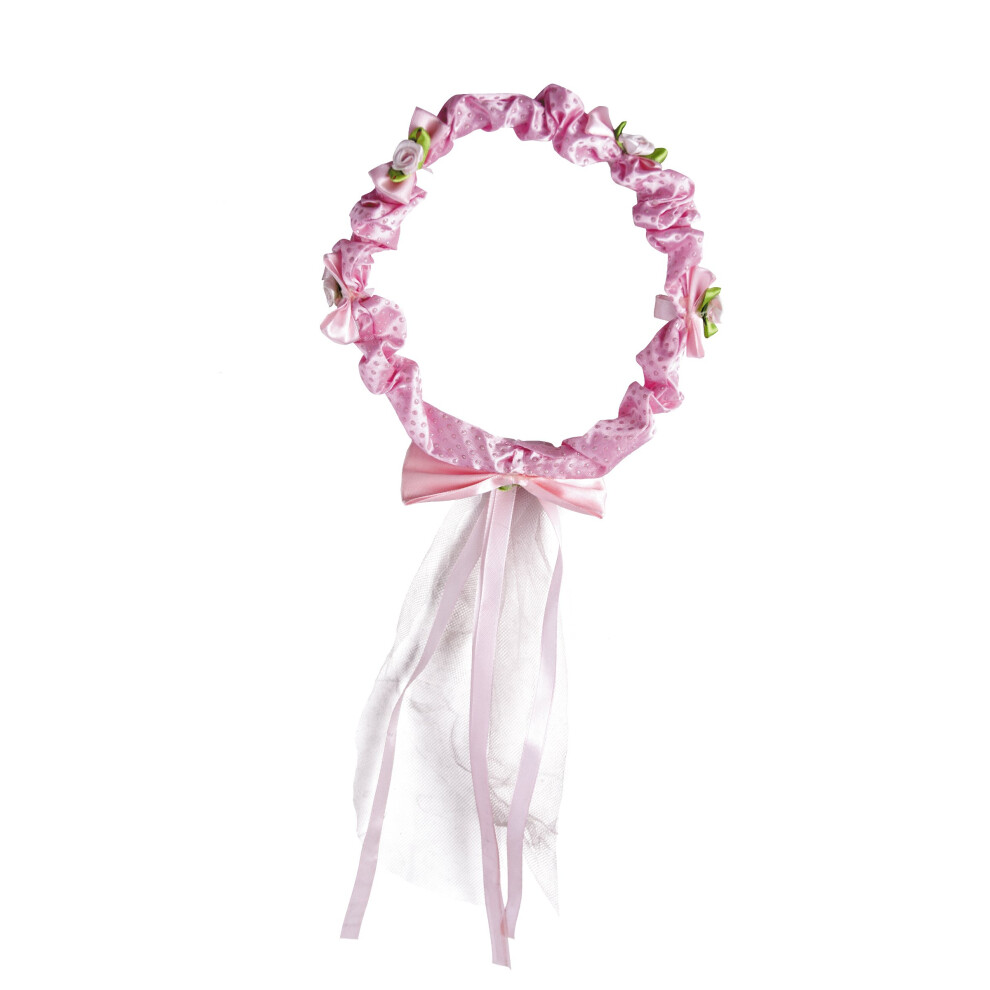 Pink flower crown with ribbon for girls
