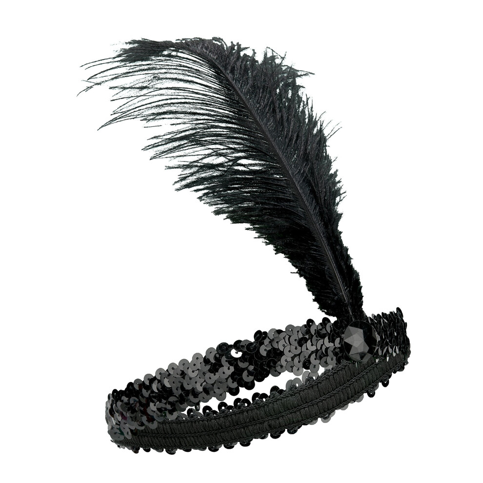 Rubies Women's Sequin And Feather Charleston Headband Black