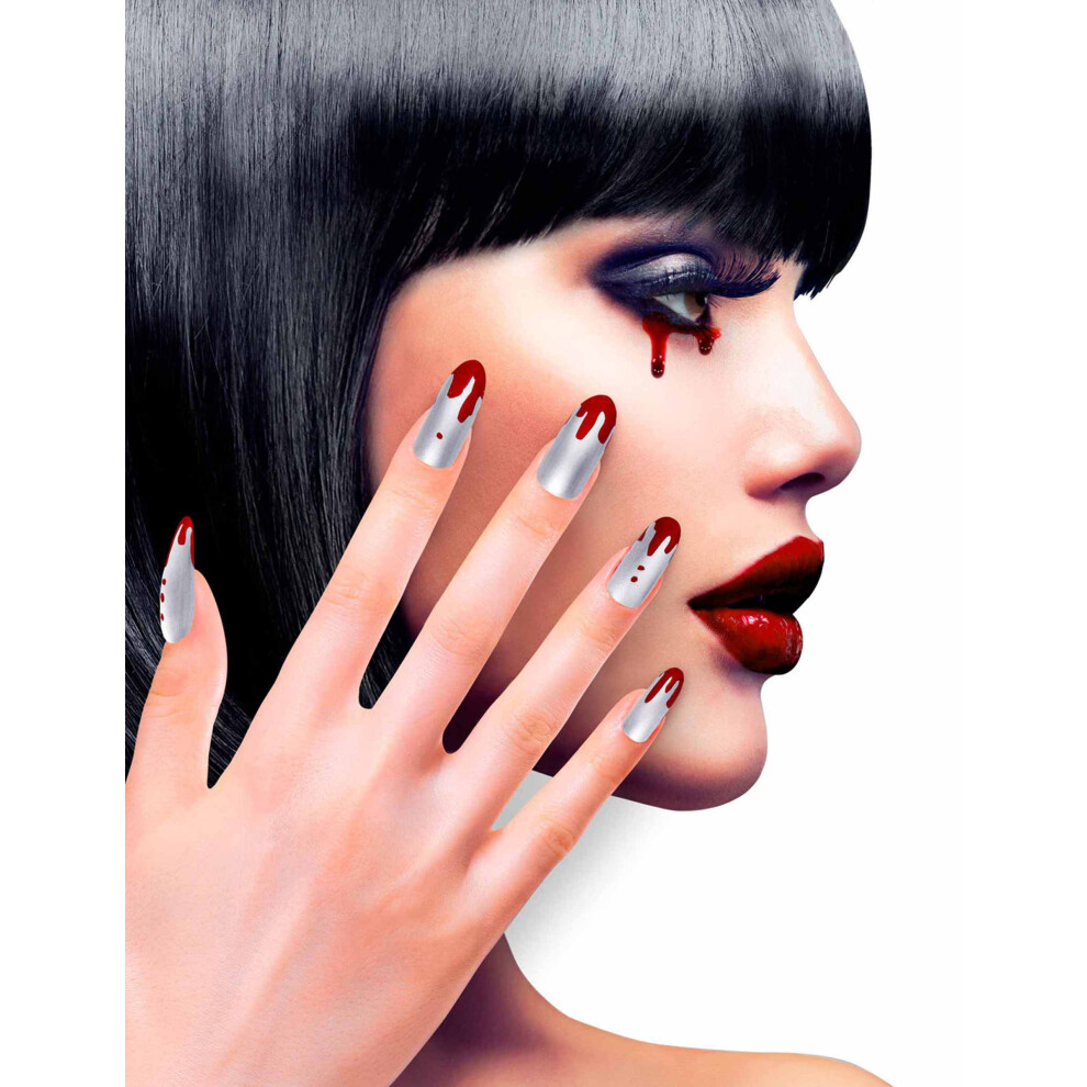 Rubies Bloody Adhesive False Nails For Women Halloween Silver