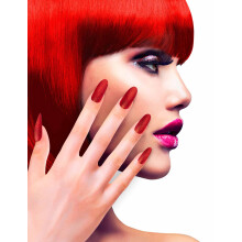 Adult red glitter adhesive false nails
