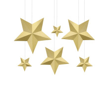 6 3D Gold Christmas Hanging Stars