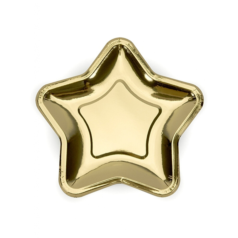 Rubies 6 Small Gold Metallic Star Cardboard Plates 18 Cm