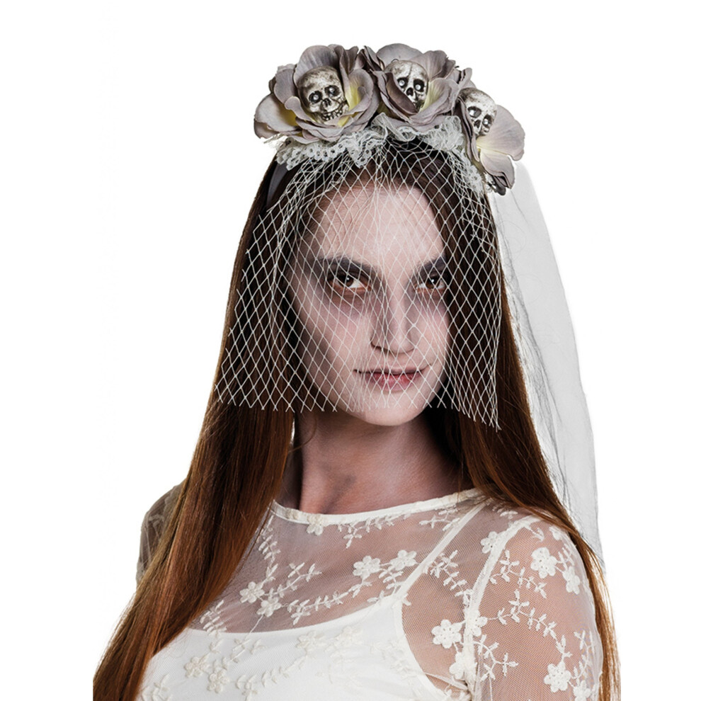 Halloween women's white zombie veil headband