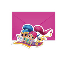 6 Shimmer and Shine Invitation Cards and Envelopes 14 x 9 cm
