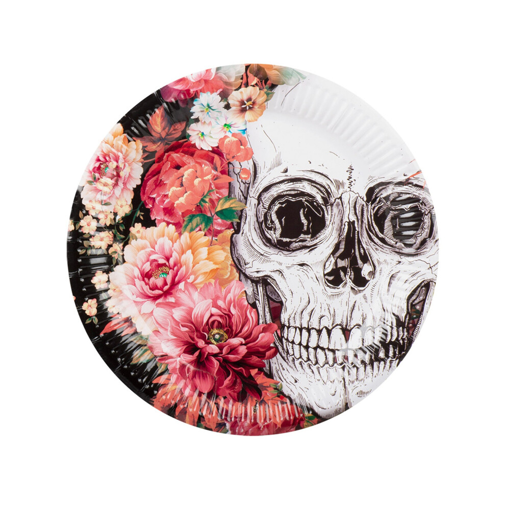 Rubies 10 Floral Skeleton Paper Plates 23 Cm Dark