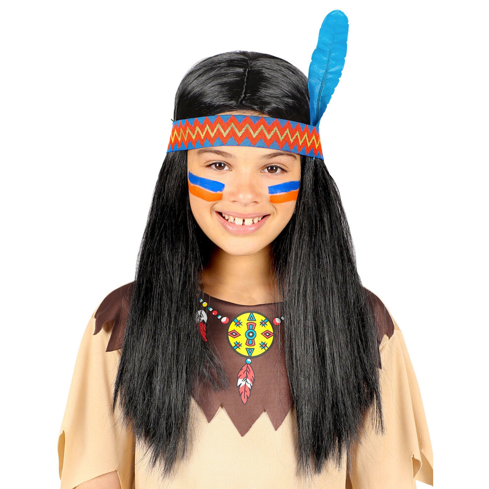 New Rubies Unisex Indian Wig With Headband And Feather For Children Black