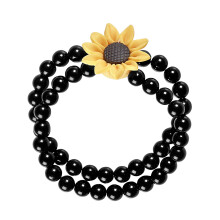 Black hippie sunflower beaded bracelet for adults