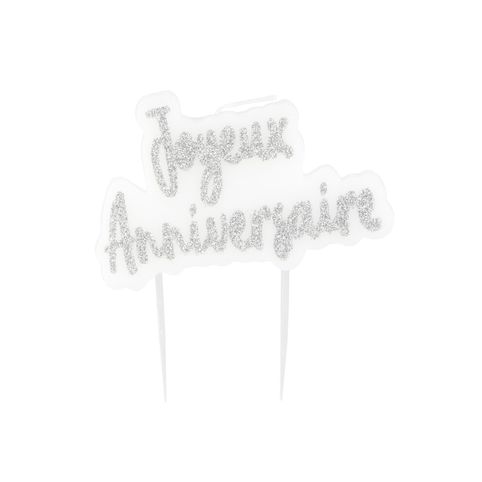 Rubies Glitter Happy Birthday Candle On Stick 8 X 5 Cm Silver