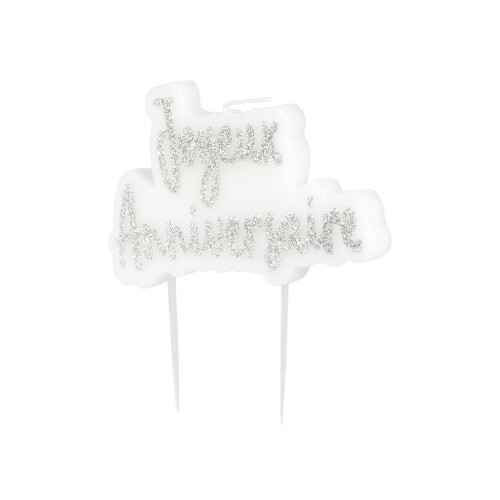 Rubies Silver glitter happy birthday candle on stick 8 x 5 cm 1