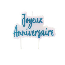 Turquoise glitter happy birthday candle on stick 8 x 5 cm