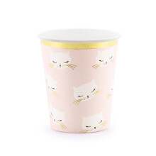 6 Pink and white kitten cardboard cups 200 ml