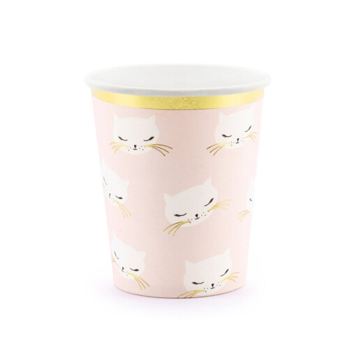 Rubies 6 Pink and white kitten cardboard cups 200 ml