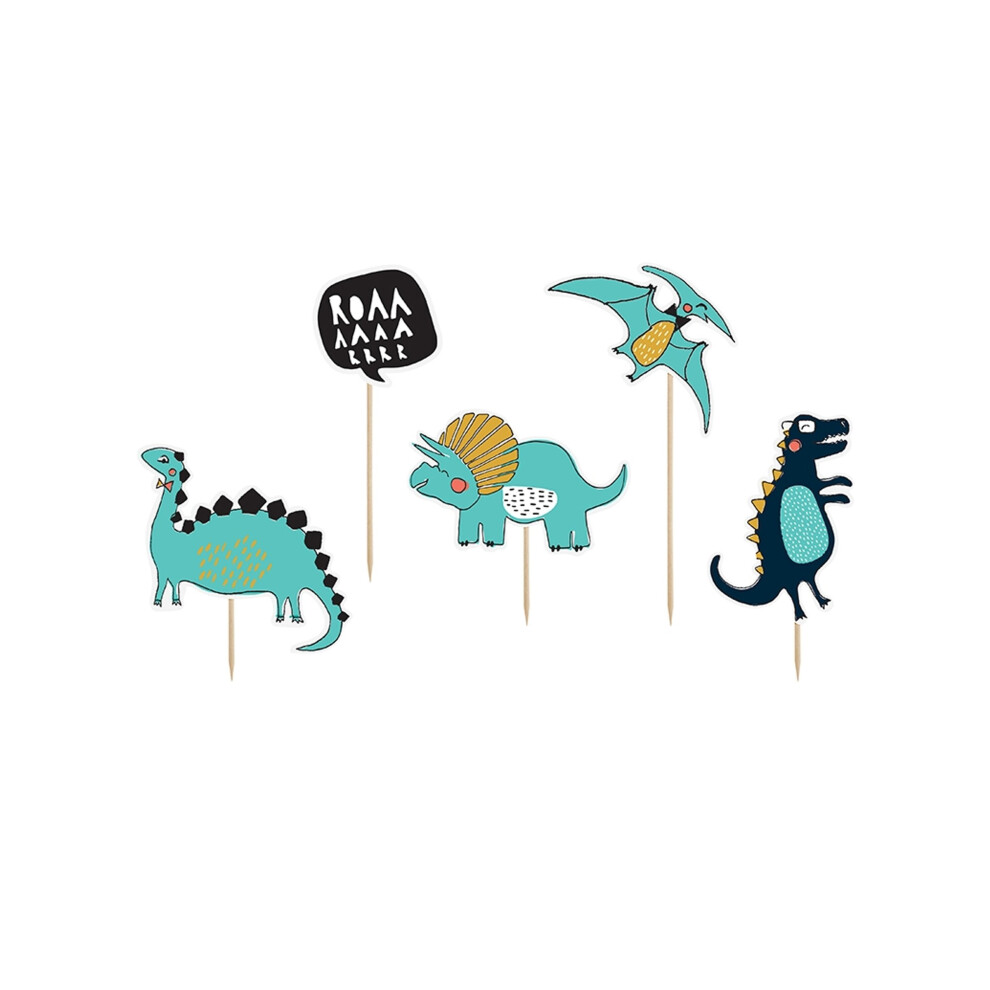 Rubies 5 Dinosaur Cardboard Cake Toppers 10.5 - 20 Cm Blue