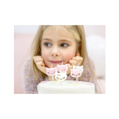 Rubies 6 White and Pink Kitten Birthday Candles 2cm 1