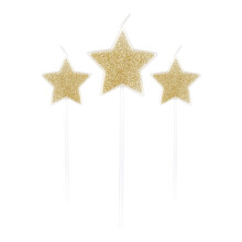 3 Candles on a champagne glitter star pick 11 cm