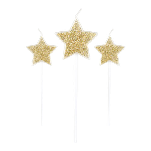 Rubies 3 Candles on a champagne glitter star pick 11 cm