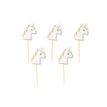 5 Unicorn candles on a champagne glitter pick 4.5 x 3 cm