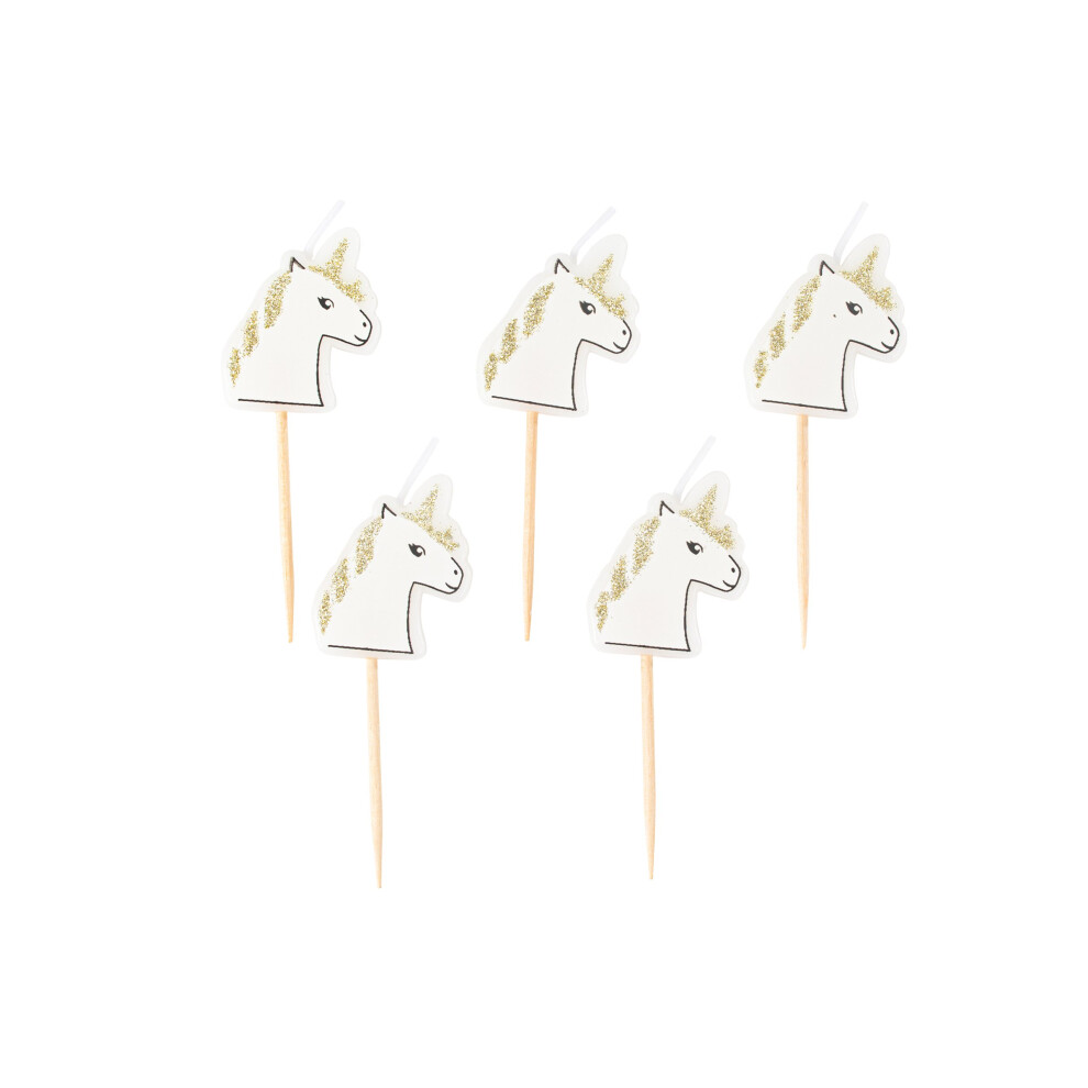 Rubies 5 Unicorn Candles On A Champagne Glitter Pick 4.5 X 3 Cm