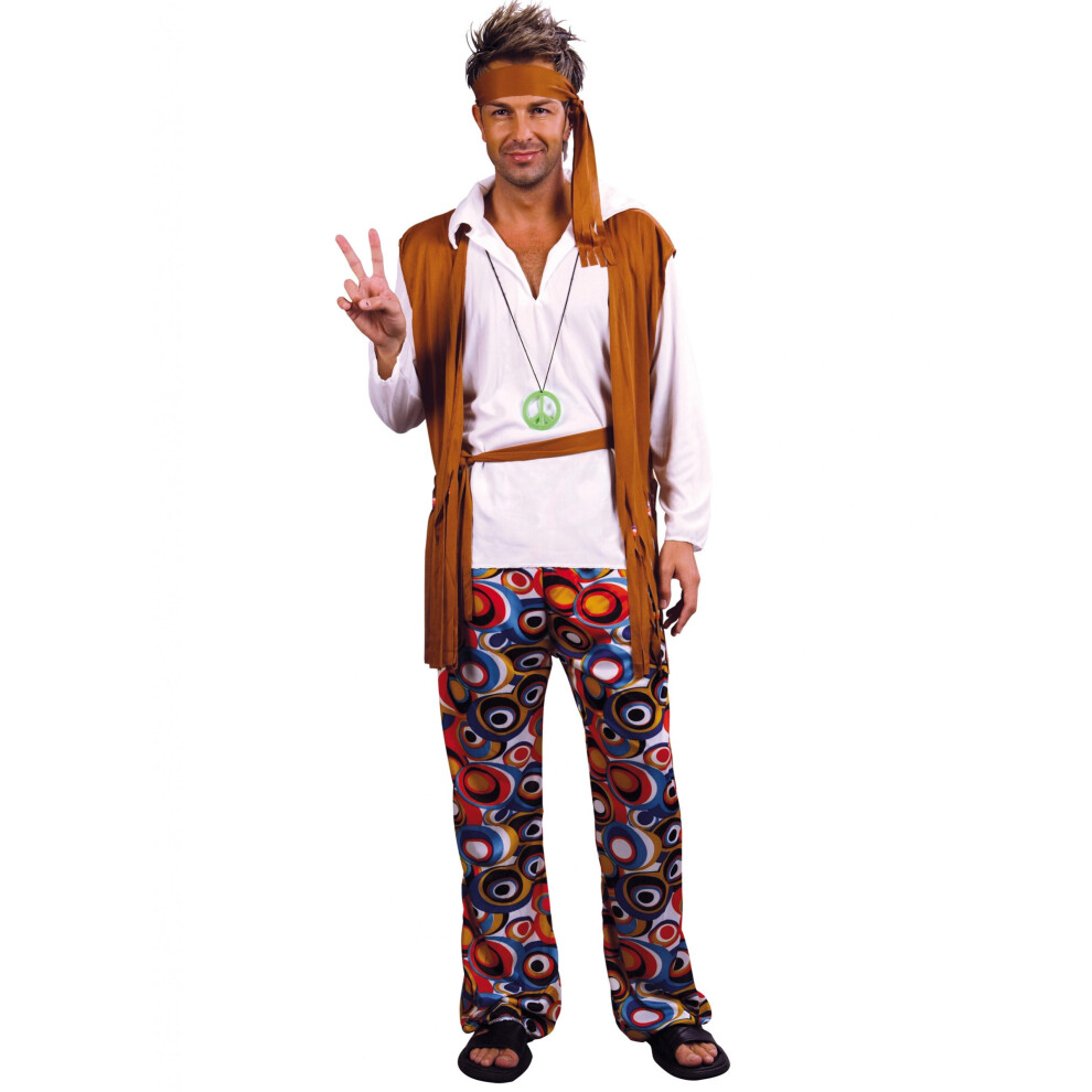 Rubies Large Size Brown And White Hippie Costume For Men White,Brown