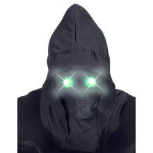 Full face hooded mask with invisible face and green luminous eyes for adults