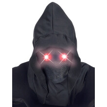 Full face hooded mask with invisible face and red light-up eyes for adults