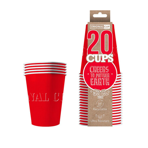 Rubies 20 American recyclable red cardboard cups 53cl 1