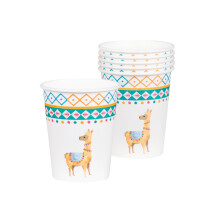 6 white llama cardboard cups 25 cl