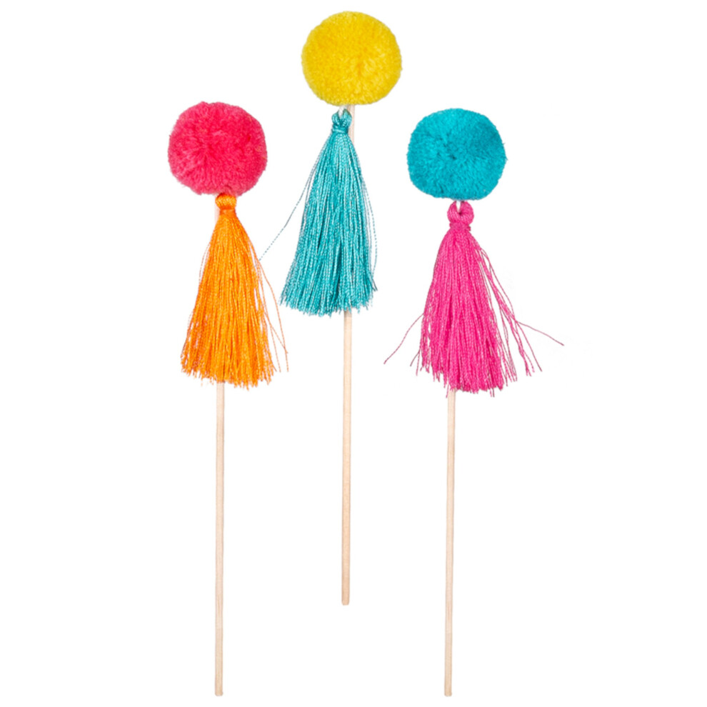Rubies 6 Wooden Picks Colored Pompoms 16 Cm