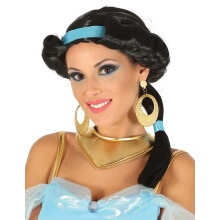 Black desert princess wig with blue headband for women