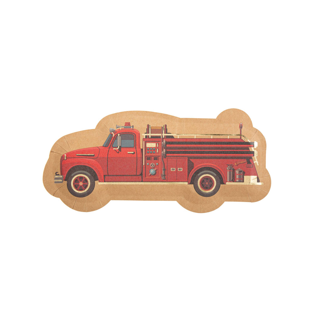 Rubies 8 Red And Gold Firefighter Kraft Plates 13 X 28 Cm