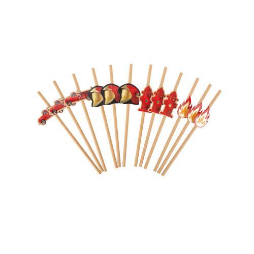 Rubies 12 Kraft and red firefighter straws 19.5 cm