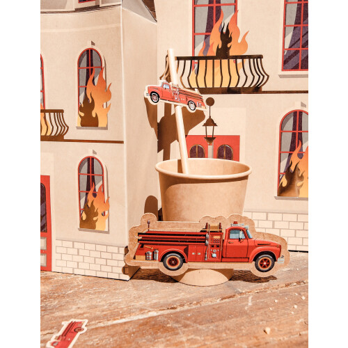 Rubies 12 Kraft and red firefighter straws 19.5 cm 1