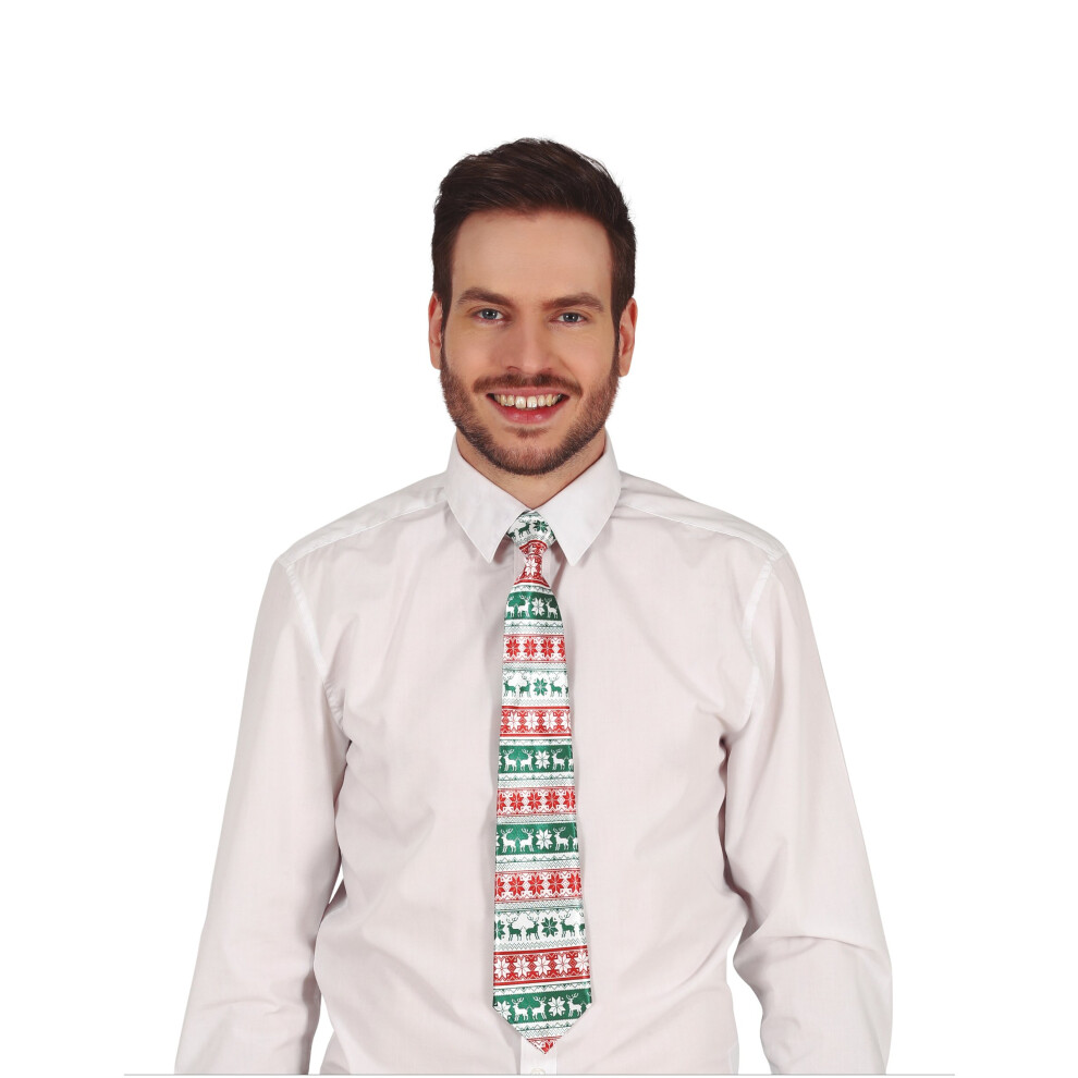 Rubies Adult Christmas Patterned Tie Green/White/Red