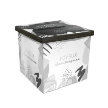 White and silver happy birthday cardboard ballot box