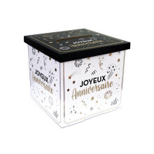 White, gold and black happy birthday cardboard ballot box