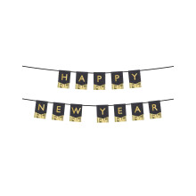 Happy New Year Black and Gold Bunting Garland 135cm