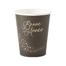8 Black and Gold Happy New Year Paper Cups 255 ml