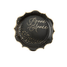 Black and Gold Happy New Year Paper Plates 23cm
