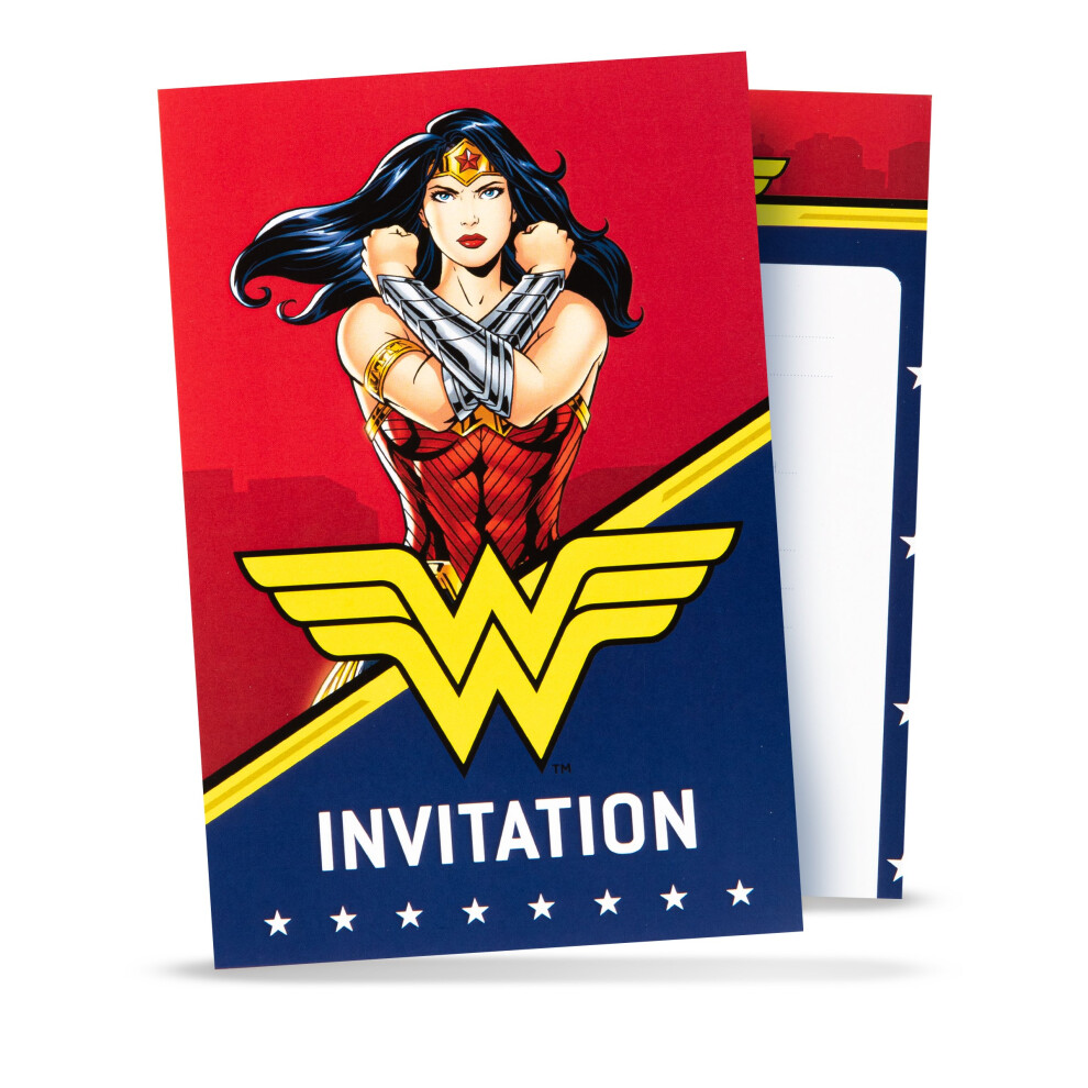 Rubies 8 Wonder Woman Invitation Cards With Envelopes 10X16cm