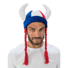 Gallic helmet with horns and blue, white and red braids