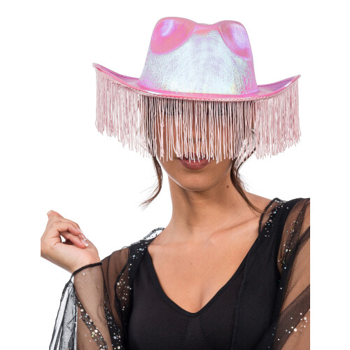 Rubies Adult's Pink Iridescent Fringed Cowboy Hat 2