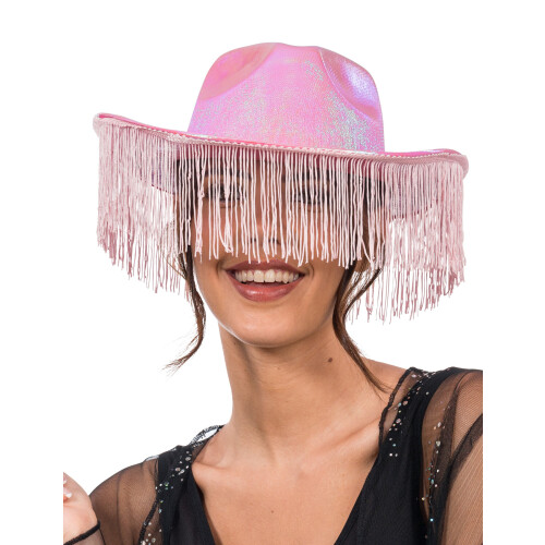 Rubies Adult's Pink Iridescent Fringed Cowboy Hat 1